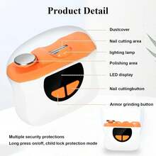 2 In 1 Electric Nail Clipper Polishing Nail Trimmer Automatic Fingernail Trimmer Manicure Rechargeable Nail Clipper Polishing Sharpener With Light - Multicolor - View 9