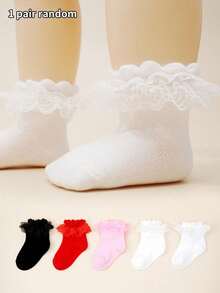 1/3/5 Pairs Baby Socks, Lace Trim Short Socks, Children's Socks, Suitable For All Seasons Daily Wear - Multicolor - View 10