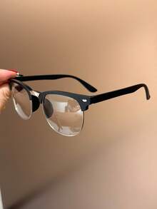 1 Pair Vintage Half-Frame Browline Glasses For Boys, British Academy Style Decorative Eyewear - Clear - View 4