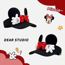 Disney Minnie Mouse Ears Open Top Hat Women Autumn Wide Brim Sun Protection Hat Bow Cartoon Sun Hat For Amusement Park - A - View 8