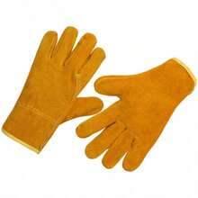 1 Pair Thick Cowhide Work Gloves, Heat Resistant & Anti-Slip, Unisex, Suitable For Welding, Gardening, Woodworking, Construction, Fireplace, Camping, Protection, Yellow - Yellow - View 10