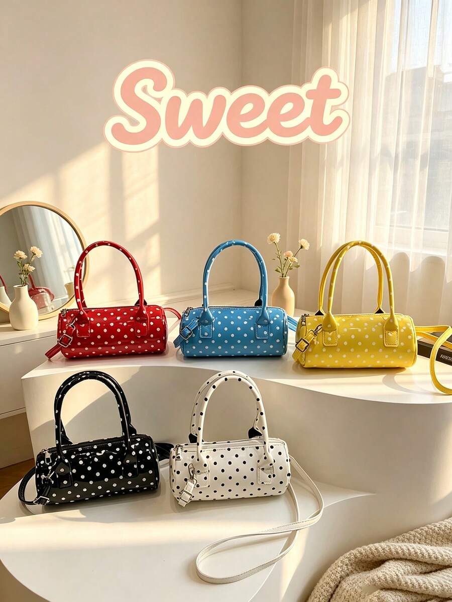 A Stylish And Sweet Polka Dot Tote Bag Is An Ideal Gift For Teenagers, Suitable For Outdoor Activities, Play, Or Commuting. - Multicolor - View 1