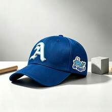 1pc Unisex Curved Brim Baseball Cap, Front A‑Letter Embroidery, Side Cartoon Whale Oh‑Whale Print, Adjustable Strap, For Street, Travel Daily Wear - Multi-color - View 13