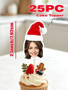 Personalized Photo Cupcake Toppers With Santa Hat, Customized Face Cake Toppers, Fun Christmas Cupcake Decorations, Suitable For Christmas Parties, Cakes, Muffins, Donuts, Home Celebrations And Christmas Gifts - Christmas Edition - View 15