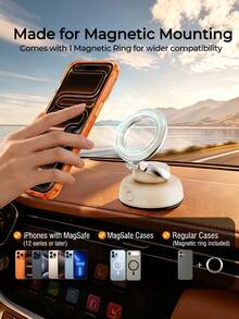 REMAX Vacuum Suction Magnetic Car Phone Mount, N55 Strong Magnetic Hold, 360° Rotation & 170° Foldable Dashboard Phone Holder, One-Hand Use, MagSafe Compatible, Magnetic Ring Included, Car Accessories, Car Essentials, Car Stuff - -c36i - View 6