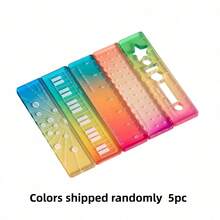 Mini Student Multi-Function Palm Ruler, Notebook Scale Ruler, Transparent Wavy Colorful Compact Straight Ruler & Protractor, Multiple Combinations - Multicolor - View 7