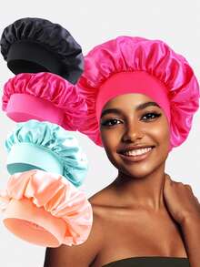 6pcs Women's Satin Printed Wide Brim Sleep Cap Beauty Care Hat Suitable For Daily Use - Multicolor - View 29