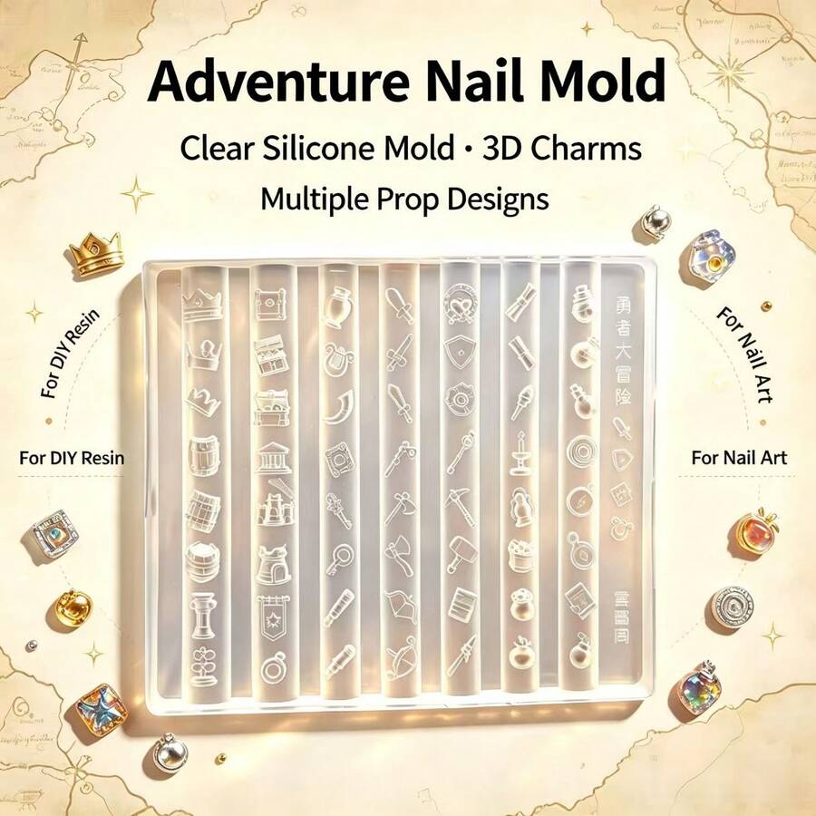 1pc Nail Art Mold Adventure Small Items Collection 3D Nail Decor Large Silicone Mold - Clear - View 1
