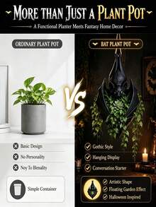 1pc Bat Shaped Hanging Planter, Gothic Halloween Style Hanging Flower Pot Rack, Black Bat Hanging Basket Vase, Suitable For Succulents And Vines, Applicable For Indoor And Outdoor Decoration, Home Decor, Garden Ornament - View 6