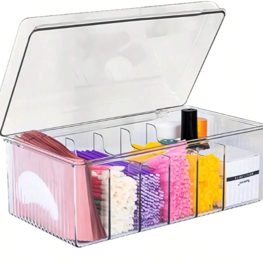 1pc Transparent Eyelash Extension Tool Kit Storage Box, Eyelash Tool Organizer Box, Dust-Proof With Lid, Makeup Storage Box, For Eyelash Supplies, Makeup Storage, Cotton Swabs, Eyelash Brushes, Desktop Storage And Vanity