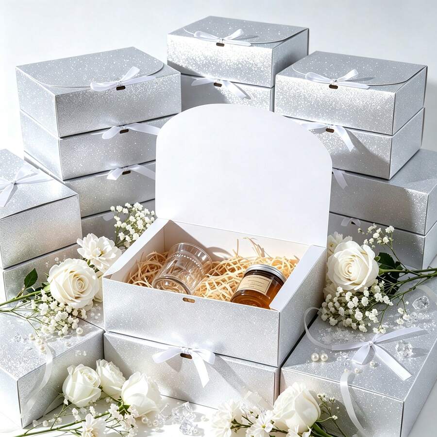 1/5/10pcs White Matte Gold Sprinkled Gift Box With Lid, (16.5*16.5*5cm ...