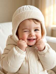 1pc Baby 0-3 Years Ear Protection Knitted Hat, Solid Color Thickened Knitted Knitted Hat, Fleece Lining, Warm Ear Protection Hat, Soft Unisex Baby Hat, Suitable For Daily Wear - Multicolor - View 6