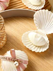 10pcs Seashell Scented Candle Gift Set, Includes Seashell Scented Candles, Seashell Gift Box And Pink Ribbon Tag Accessories, Suitable For Wedding, Bridal Shower And Beach Party Gifts - White - View 2