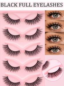 5 Pairs Full Strip False Eyelashes, Soft Lightweight Natural Fluffy Style, Thin Non-Pressing On Eyes, Easy To Apply For Beginners, Reusable, Suitable For Daily Commute And Light Makeup - Black - View 1