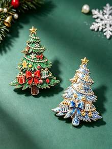 Christmas Tree Rhinestone Brooch, Gingerbread Man & Colorful Ball Gift Box Pin, Suitable For Suit, Sweater, Coat, Hat, Christmas Exchange Gift, Winter Holiday Accessory, Heartwarming Holiday Gift For Friends And Family - Multicolor - View 1