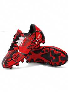 1 Pair Black White Red Gradient Camouflage Pattern Dream Football Cleats, Studded, Fast Anti-Slip, Hook-And-Loop Easy On/Off, Lightweight And Breathable (Asymmetrical Camouflage Pattern And Color On Upper) - Bright Red - View 5