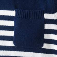 Boys' Preppy Colorblock Striped Pullover Sweater With Pockets, Suitable For Vacation, Spring, Autumn, Winter - Grey - View 8