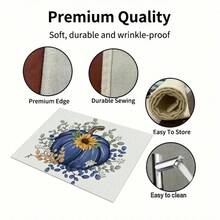 1/4/6pcs Autumn Series Navy Blue Large Pumpkin & Eucalyptus Pattern Printed Placemats, Heat-Resistant Table Mats For Home Kitchen, Table Protection, Kitchen Dining Table, Party Decor - Multicolor - View 9