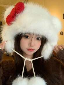 Bows Hat - Cute Animal Fashion Warm Hat - Soft Fur Hat For Women In Autumn/Winter. Suitable For School, Outings, Hiking Occasions. - A - View 4