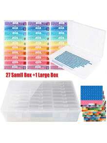 2-In-1 Diamond Painting Tray Storage Box Set, With Label Compartments And Dividers, Plastic Craft Storage Box, Suitable For Diamond Beads, Jewelry Making, DIY Supplies, Beads, Cards, Desktop Accessories, Portable Multi-Compartment Storage Box - Sets - View 3