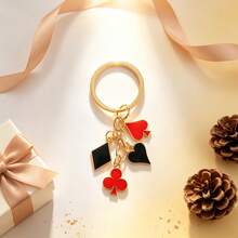 1pc Minimalist Poker Card Club & Diamond Keychain, Zinc Alloy Car Key Accessory Pendant, Daily Wear Bag Charm, Fashion Party Souvenir, Creative Holiday Gift For Friends - Black and Red Plum Square - View 3