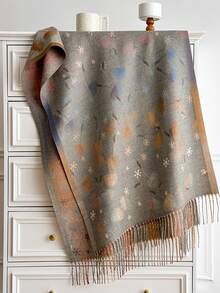 1pc Vintage Dandelion Botanical Tassel Rectangle Scarf 65*200cm, Brushed Polyester Faux Cashmere, Fall Winter Multi‑Use As Scarf Shawl Head Wrap - Multicolor - View 13