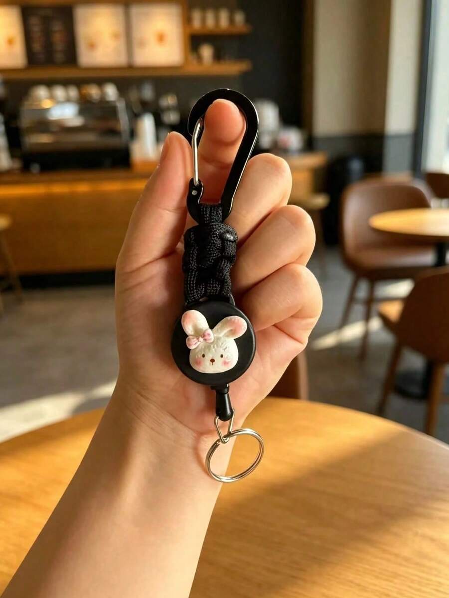 Cute Animal Retractable Lanyard Colorful Braided Rope Enhanced Pull Force Anti-Theft Device Retractable Keychain Thickened Twisted Rope Outdoor Retractable Lanyard Work ID Badge Retractable Clip Multifunctional Anti-Loss Keychain - Multicolor - View 1