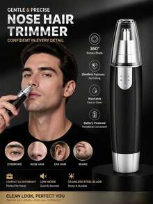 AXH Nose & Ear Hair Trimmer, Men's Stainless Steel Manual Washable Portable Nose Hair Trimming Scissors - Black - View 1