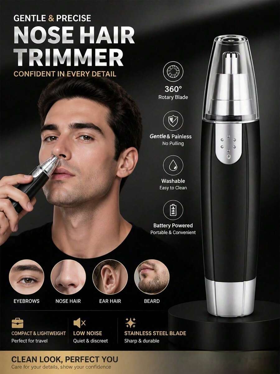 AXH Nose & Ear Hair Trimmer, Men's Stainless Steel Manual Washable Portable Nose Hair Trimming Scissors - Black - View 1