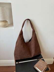1pc Suede Women's Underarm Hobo Bag, Vintage Commuter Versatile Shoulder Bag, Suitable For Women's Shopping And Daily Use - Coffee - View 3