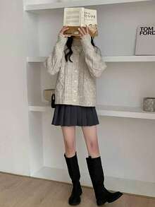 Women's Soft Fluffy Cable Knit Cardigan Sweater, Loose Slouchy, Autumn/Winter - Picture Color - View 8