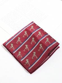 1PC Vintage British Style Reindeer Head Striped Jacquard Pocket Square, Business Commute Wedding Suit Men's Decorative Accessory - Multicolor - View 9