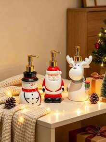 1PC Santa Themed Press‑On Soap Dispenser Bottles, Refillable Empty Storage Vials, Multi‑Color Xmas Print Plastic Material, All‑Season Festive Decor Style For Adults, Home Bathroom Vanity Countertop Daily Household Occasion - Multiple Styles - View 3