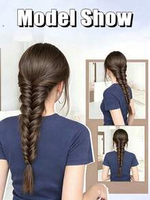 Brown-Black 16-Inch Hand-Braided Ponytail Extension, With Claw Clip, Suitable For Women - Multicolor - View 8