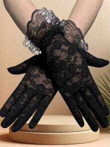 1 Pair White Lace Gloves For Women, Suitable For Parties, Weddings, Opera, Afternoon Tea Gatherings And Other Occasions - Multicolor - View 4