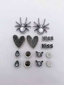 2/14pcs Punk Style Sandal Shoe Charms DIY Detachable Decorations, Spider, Heart, Butterfly, Water Drop Rhinestone Butterfly DIY Decor, Multi-Functional Shoe Clips, Suitable For Women's Sandals, Slippers, Beach Bags, Perfect Gift For Holidays And Birthday Parties - Multicolor - View 6