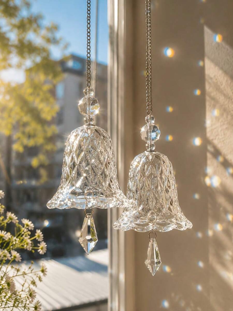 1pc Crystal Light-Catching Bell Pendant, Rainbow Glass Material, Light-Catching Wind Chime Window Prism, Colorful Rainbow Maker, Suitable For Indoor And Outdoor Home, Garden And Balcony Decoration, Autumn Home Decor, Christmas Tree Decoration And Christmas Gift - Multiple Styles - View 1