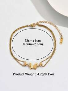 1pc Luxury Niche Butterfly Anklet Mother's Day Warm Gift Double Layer Chain Design Exquisite Small Beads Embellishment Warm Elegant Fashion Versatile Accessory - Anklet - View 7