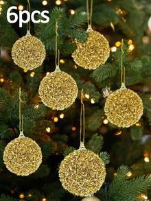 12PCS/6PCS Christmas Red & Gold Glitter Shiny Christmas Ball Hanging Ornaments, Christmas Tree Decor, Holiday Home Party Garland Accessories - Multicolor - View 13