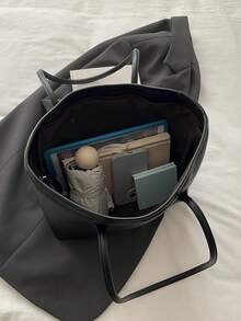 Fashion Solid Color PU Shoulder Tote Bag, Suitable For Women Shopping, Commuting And Daily Use - Black - View 6