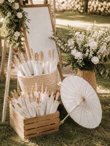 10Pcs White Paper Umbrella, Japanese And Chinese Style Decorative Canopy, Various Sizes - Suitable For Weddings, Festivals, Home Decor, Sun Protection, Art And Design, Photography, Parasols, And Creating A Romantic Valentine's Day Atmosphere On February 14th - Lightweight And Portable Umbrella, Suitable For Crafts And Events (Uncoated). - Multicolor - View 2