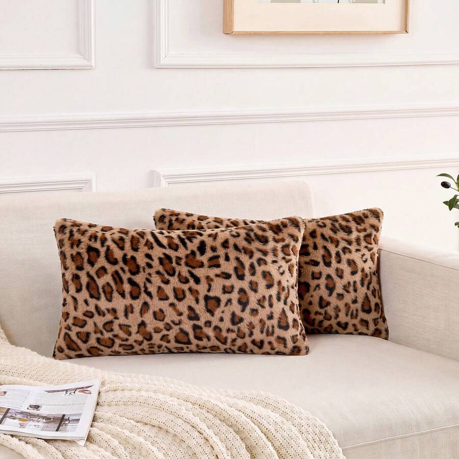 1 pieza/2 piezas Funda de almohada de estilo moderno con estampado de leopardo de doble cara, funda de almohada de piel sintética suave y esponjosa, funda de cojín de sofá con estampado de leopardo, decoración del hogar para sala de estar y dormitorio, relleno de almohada no incluido - Multicolor - Ver 1