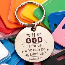 1pc Bible Verse Engraved Keychain "If God Is For Us, Who Can Be Against Us" Faith Memorial Stainless Steel Pendant - A - View 7