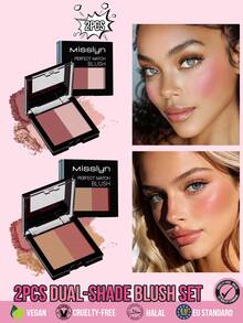 Bộ 2 phấn má hồng MISSLYN Perfect Match, màu mịn dễ chồng lớp, bóng ngọc trai satin mịn, bảng màu cho má/highlight, dùng hàng ngày/đi tiệc, phong cách Clean Girl/Soft Glam/Coquette - #88N+03N - Xem 1