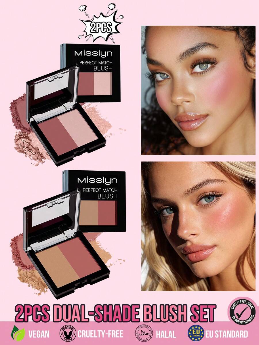 Bộ 2 phấn má hồng MISSLYN Perfect Match, màu mịn dễ chồng lớp, bóng ngọc trai satin mịn, bảng màu cho má/highlight, dùng hàng ngày/đi tiệc, phong cách Clean Girl/Soft Glam/Coquette - #88N+03N - Xem 1