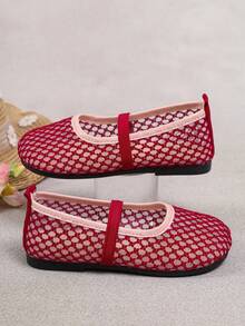 Shu Rui Red Delicate Mesh Mary Jane Girls Shoes, Simple Versatile, With Elastic Strap Flat Shoes, Suitable For Daily Wear - Red - View 5
