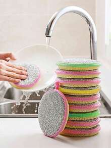 5/10pcs Round Double-Sided Household Cleaning Sponge Brushes, Soft Comfortable Non-Greasy Stain Removal Sponge, Suitable For Kitchen Stovetop, Range Hood And Home Cleaning - Multi-color - View 2