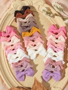 20pcs Waffle Bow Hair Clips Set, Vintage Morandi Solid Color Bow Hair Clips For School, Outings And Daily Hair Styling - Mixed color - View 7