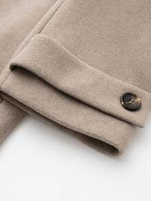 Jaket Wol Pendek Wanita Gaya Klasik Klasik dengan Kancing Depan, Kerah Tegak, Cocok untuk Musim Gugur/Dingin - Khaki - View 5