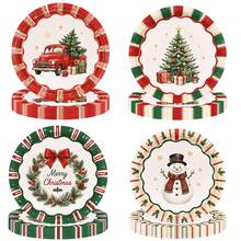 5pcs/20pcs/60pcsChristmas Party Paper Plates Featuring Designs Of Red And Green Christmas Trees, Cars, Snowmen, And Wreaths; Available In 7-Inch And 9-Inch Sizes; Suitable For Christmas Parties, New Year's Celebrations, And Winter Family Gatherings. - View 1